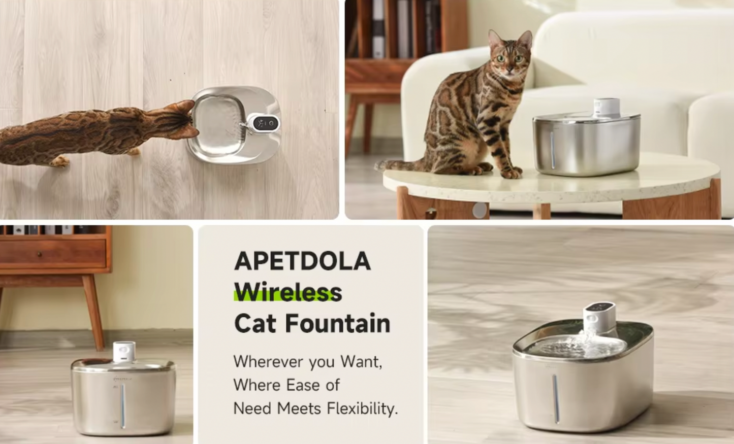 APETDOLA 4L Wireless Cat Water Fountain Auto Sensor