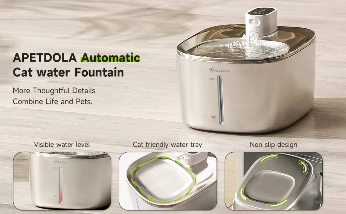 APETDOLA 4L Wireless Cat Water Fountain Auto Sensor