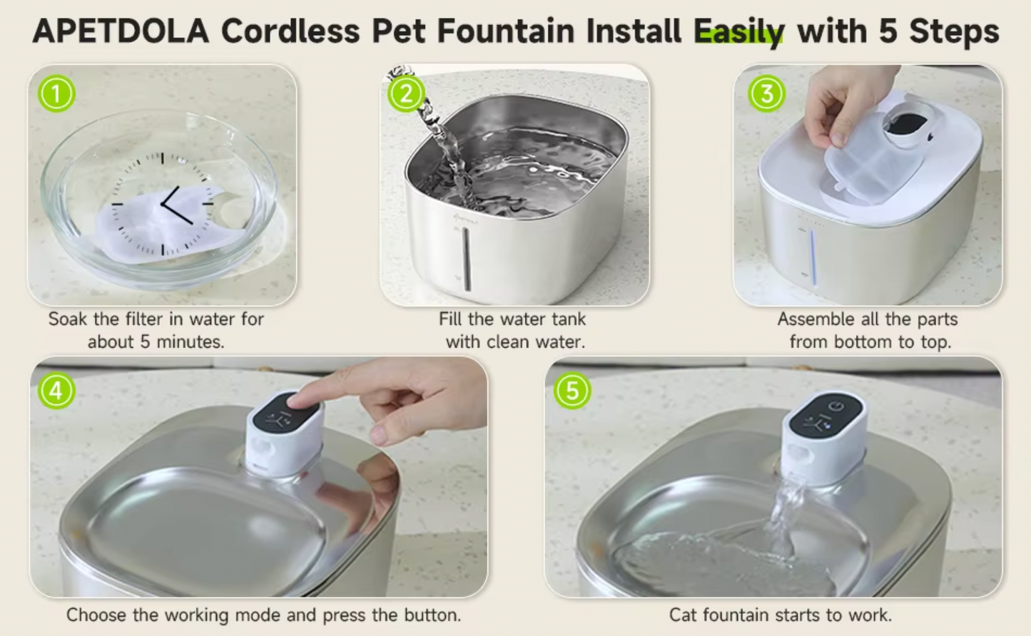 APETDOLA 4L Wireless Cat Water Fountain Auto Sensor